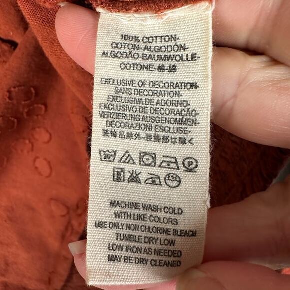 Free People Top Womens Extra Small Rust Long Sleeve Crop Peasant Boho Cottage - Picture 7 of 11